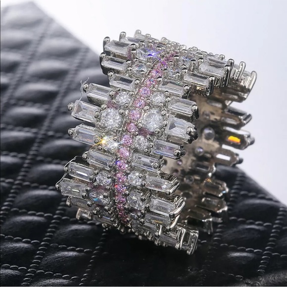 New Women’s 925 Silver White Pink Sapphire Ring - Picture 7 of 11